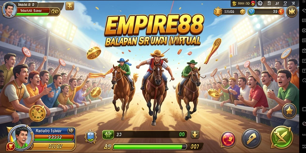 Screenshot utama EMPIRE88 menampilkan balapan menegangkan antara mobil-mobil cepat.