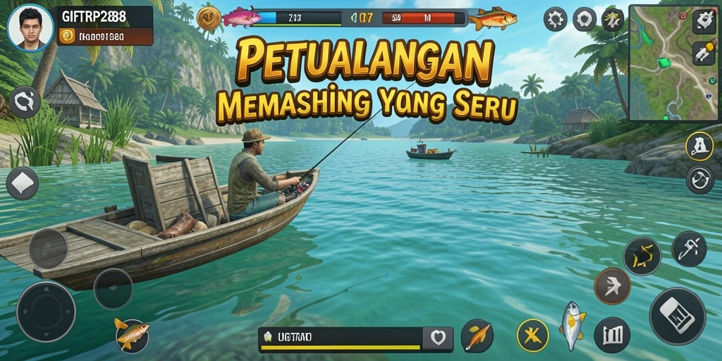 Screenshot gameplay <strong>GIFTRP288</strong> menampilkan aksi memancing yang mendebarkan.