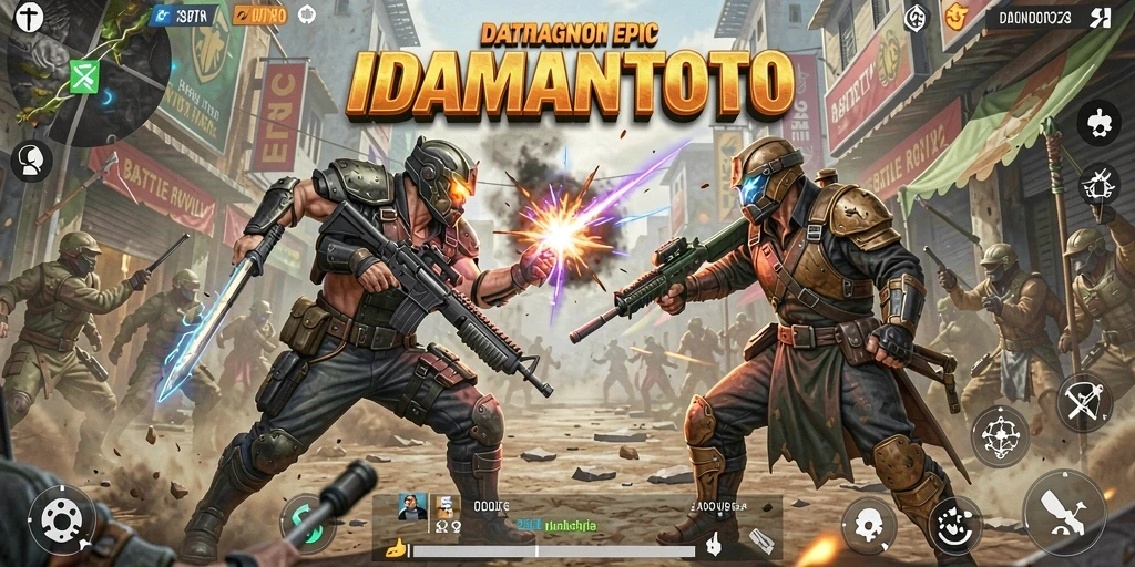Tangkapan layar menampilkan aksi intens gameplay Battle Royale.