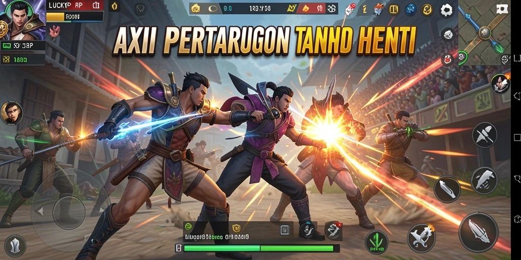 Tangkapan layar LUCKYRP menampilkan pertarungan karakter yang mendebarkan.