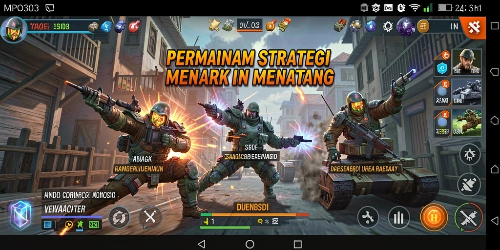 Tampilan gameplay MPO303 yang menampilkan strategi pertempuran intens.