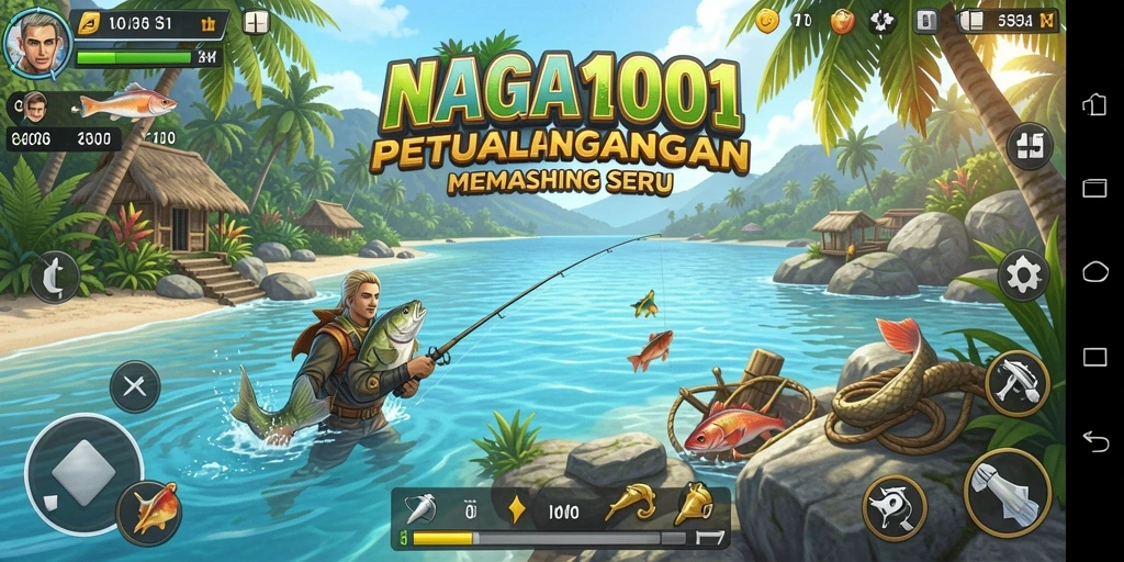 Screenshot utama NAGA1001 menampilkan gameplay memancing yang menegangkan dan seru.