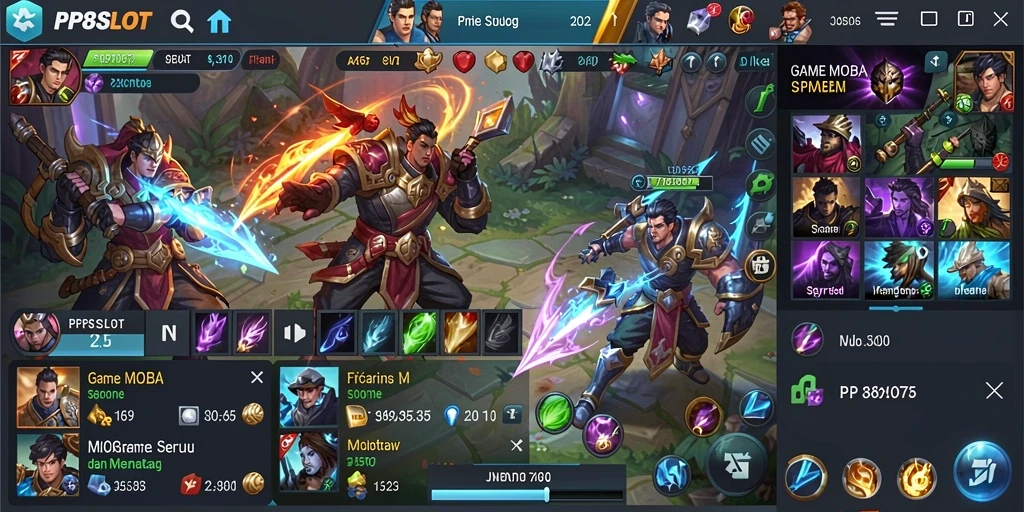 Screenshot gameplay PP8SLOT dengan aksi MOBA yang mendebarkan.