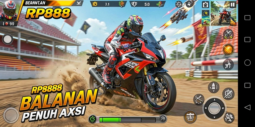 Tampilan gameplay seru dari balapan motor RP888.