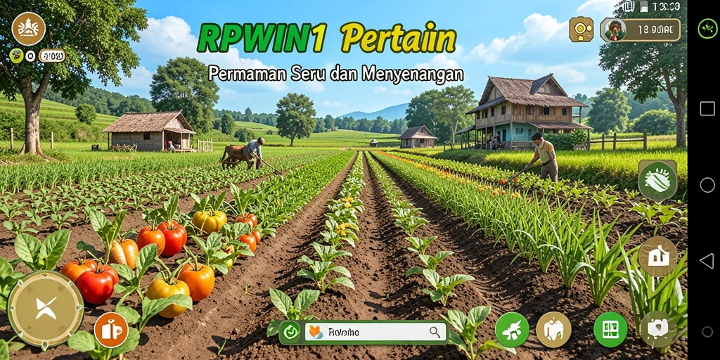 Screenshot utama RPWIN1 yang menunjukkan aktivitas bertani yang seru.