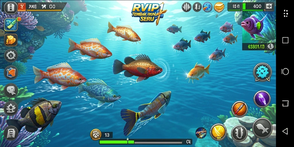 Tampilan gameplay RVIP1 menembak ikan yang seru dan menantang.
