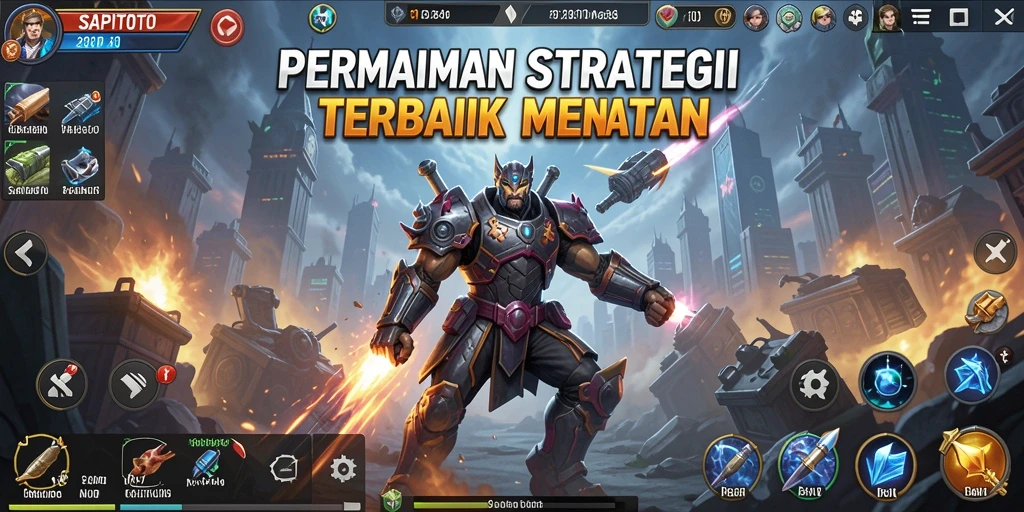 Tangkapan layar gameplay SAPITOTO menunjukkan pertempuran strategi yang intens.