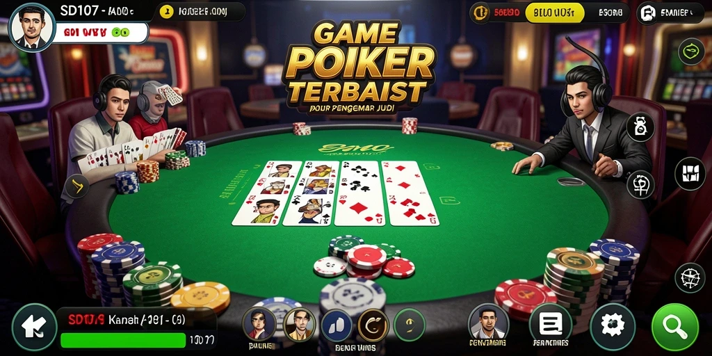 Tampilan gameplay serius dari SD107 dengan pemain aktif dan meja poker.