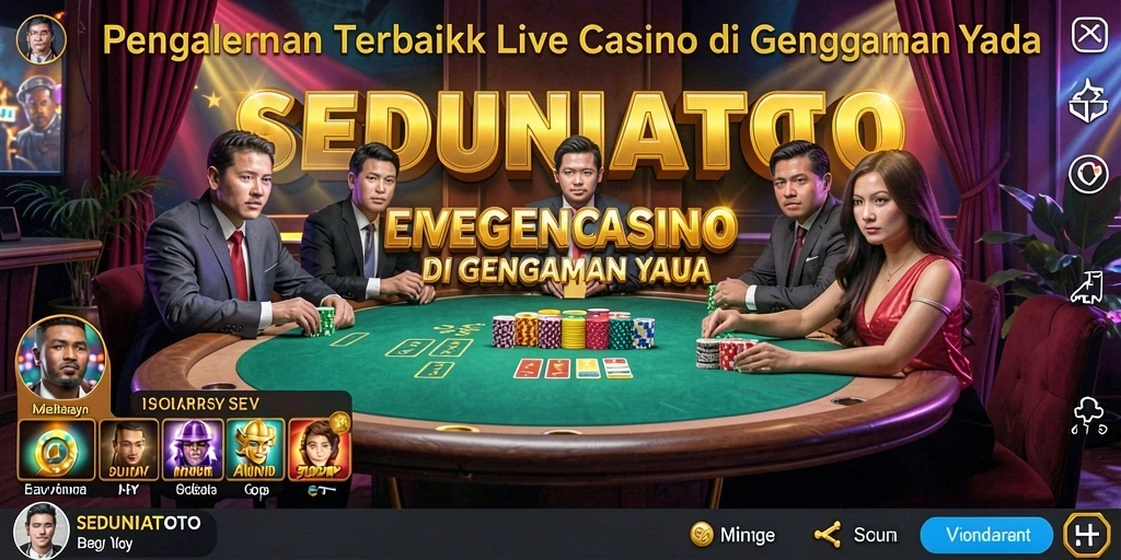 Tampilan gameplay SEDUNIATOTO menampilkan dealer langsung dan suasana kasino yang hidup.